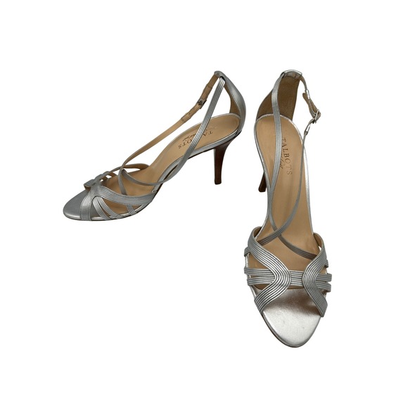 Talbots Silver Strappy Heels Leather Upper Dress Shoes Women Size 10AA - Picture 3 of 14